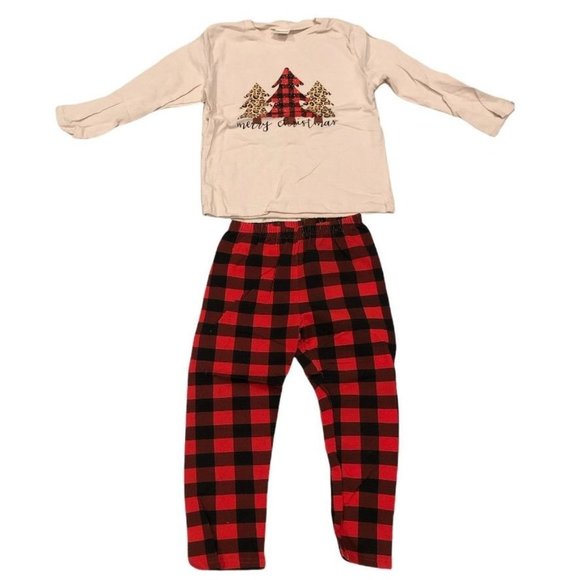 Stephys_Kloset Other - Merry Christmas Tree 2 Piece Set Size 5 Tan Black Red Plaid Cotton Boy or Girl